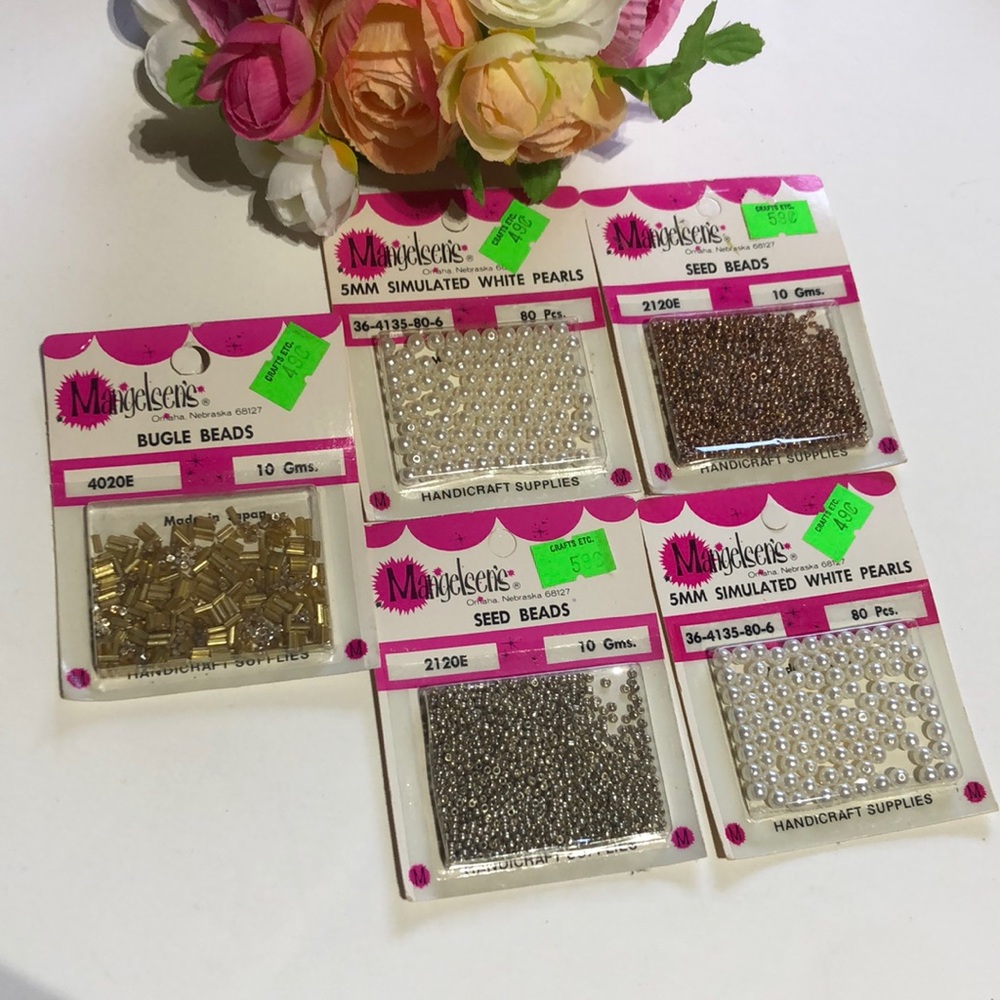 Vintage beads Seed beads 60s Vintage pearl beads 1960s Retro craft glass